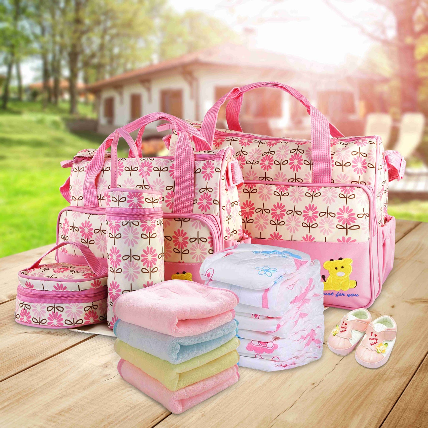 5-Piece Baby Diaper Bag Set – Waterproof Travel Tote with Bottle & Food Bags