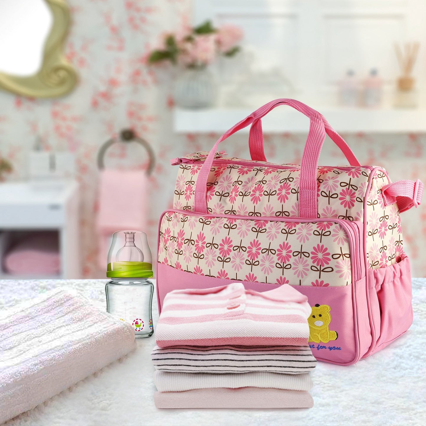 5-Piece Baby Diaper Bag Set – Waterproof Travel Tote with Bottle & Food Bags