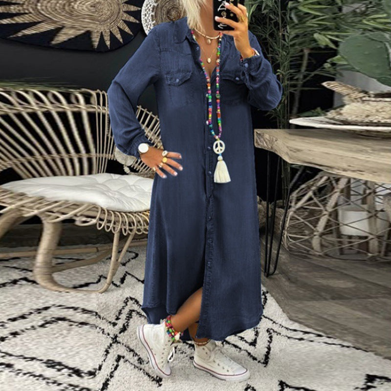 RetroEase Denim Shirt Dress