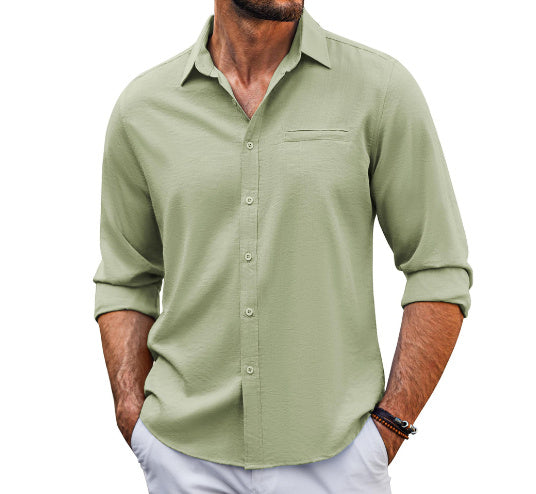 Men’s Breezy Linen-Blend Casual Shirt – Long Sleeve Button-Up
