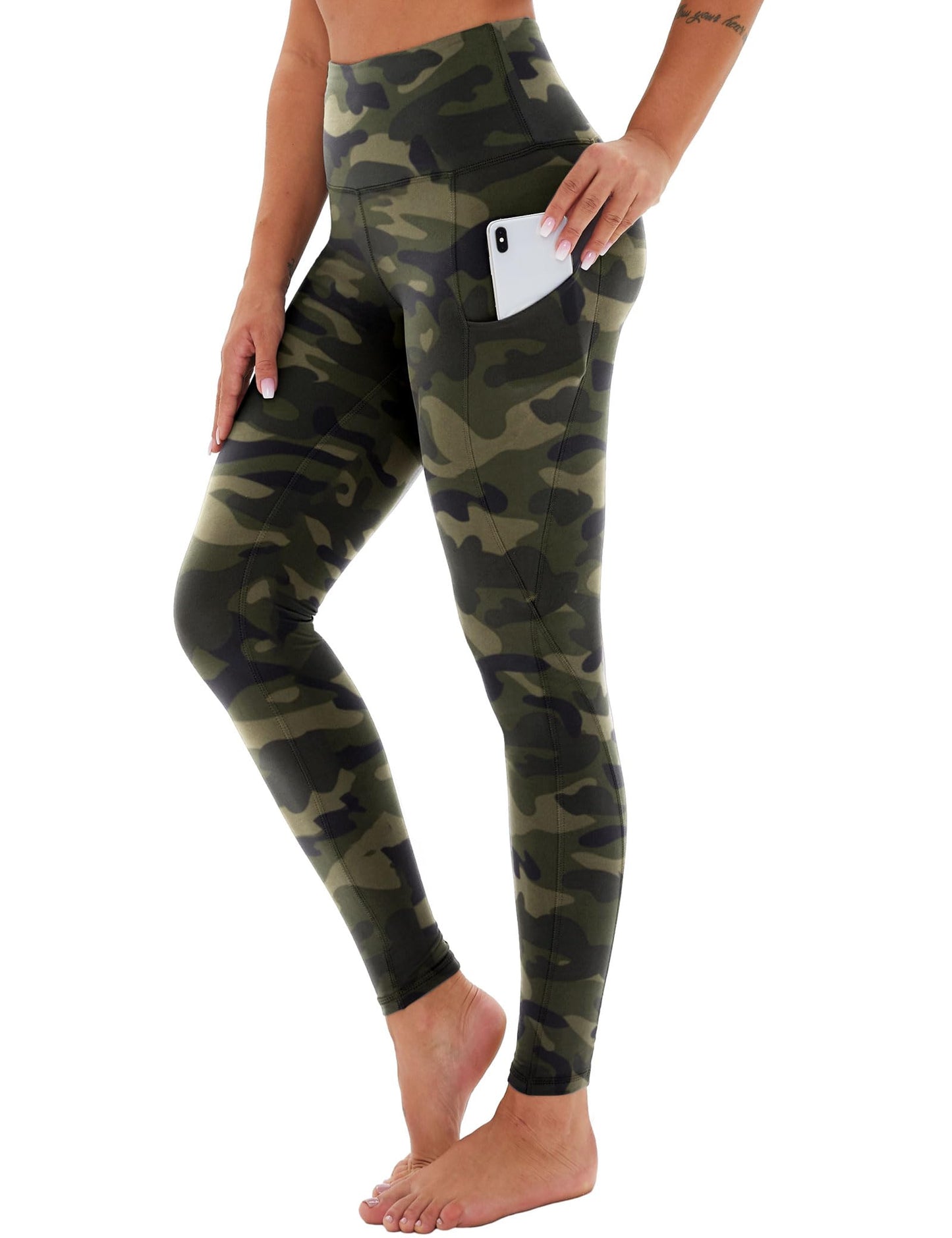 High-Waisted Cropped Yoga Leggings – Slanted Pockets, Compression Fit (Gray Green)