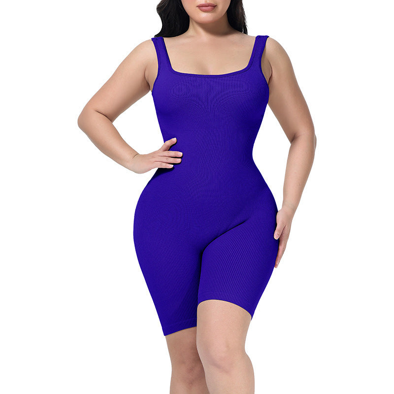 360° SculptFlex Ribbed Shaping Romper – One-Piece Waist Cincher Bodysuit