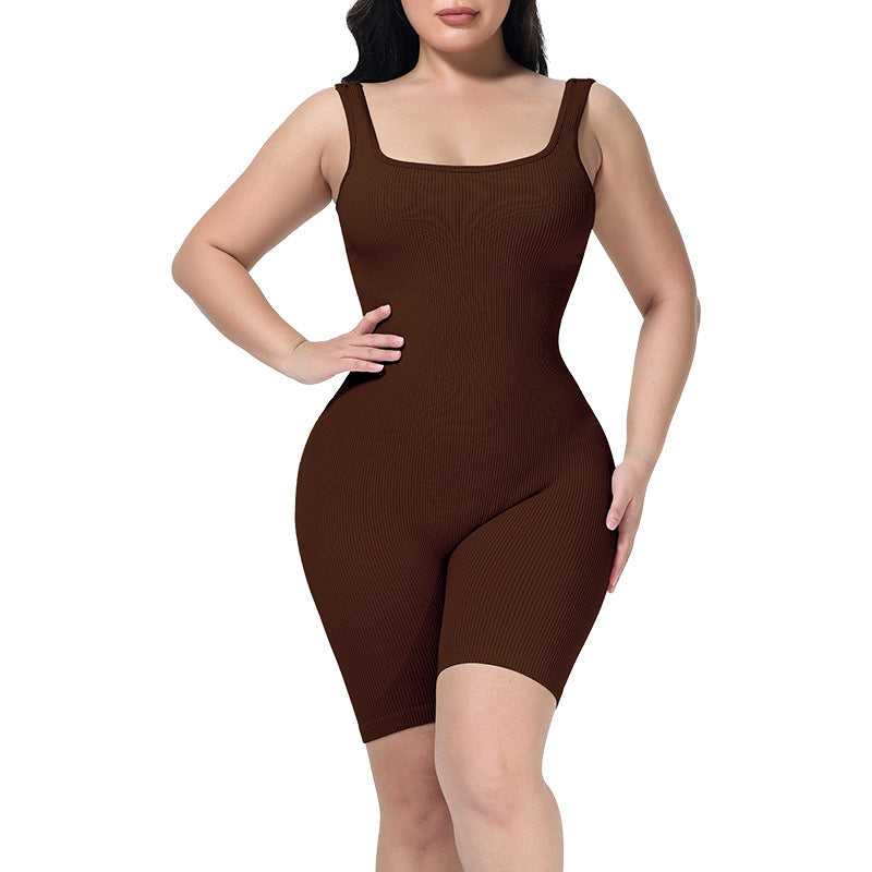 360° SculptFlex Ribbed Shaping Romper – One-Piece Waist Cincher Bodysuit