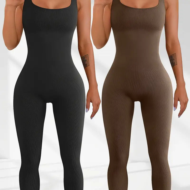 Seamless Sculpting Ribbed Bodysuit – Full-Length Shaping Tank Jumpsuit