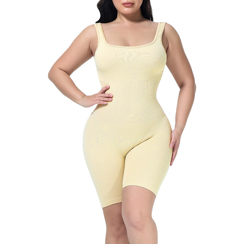 360° SculptFlex Ribbed Shaping Romper – One-Piece Waist Cincher Bodysuit