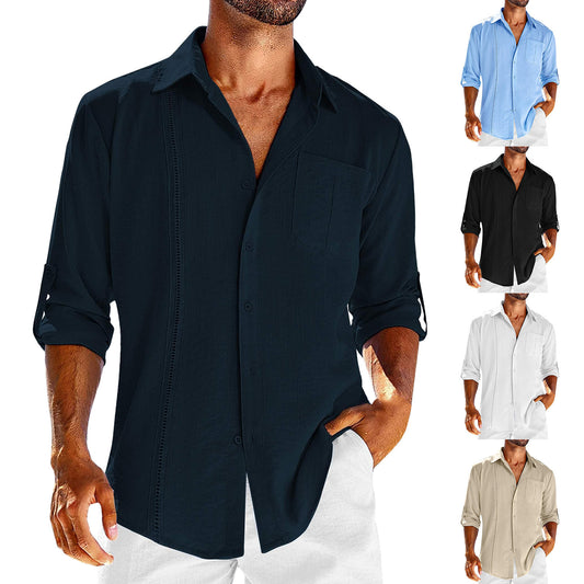 Men’s Breezy Linen-Blend Casual Shirt – Long Sleeve Button-Up