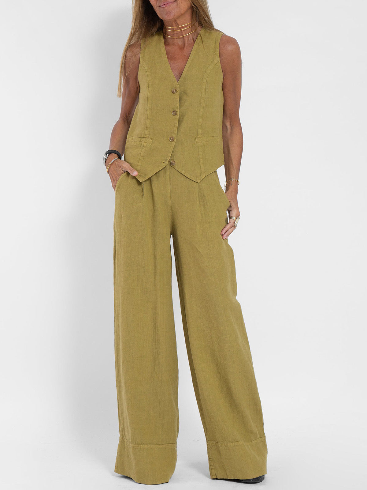 LuxeLoom Linen Vest & Wide-Leg Pants Set