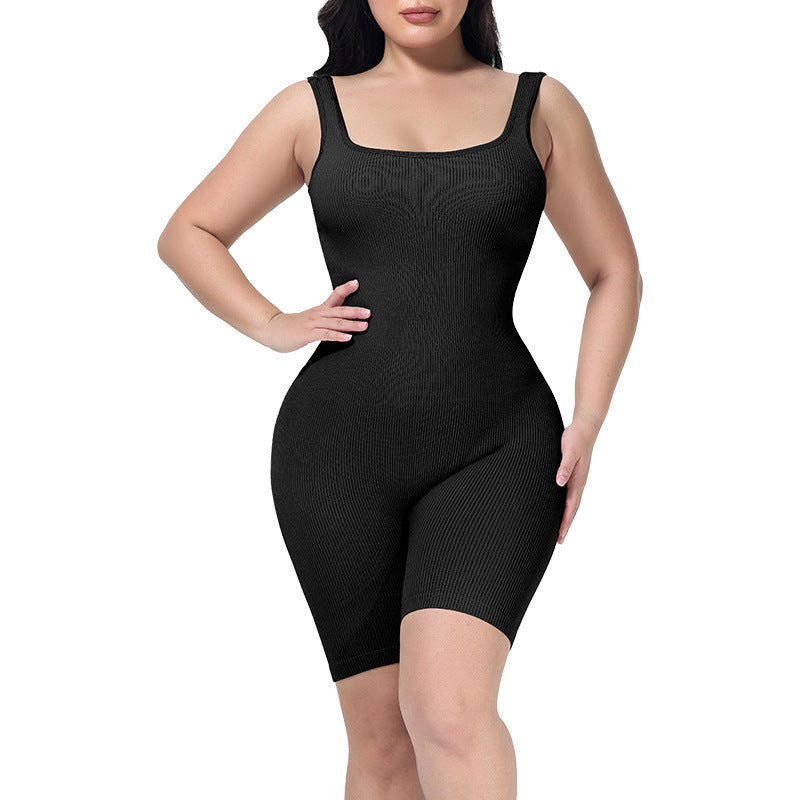360° SculptFlex Ribbed Shaping Romper – One-Piece Waist Cincher Bodysuit