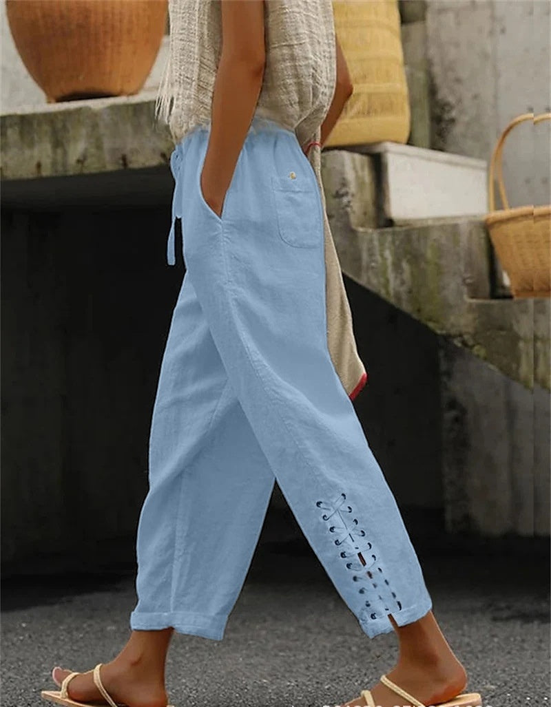 Breezy Bloom Lace-Hem Capri Pants