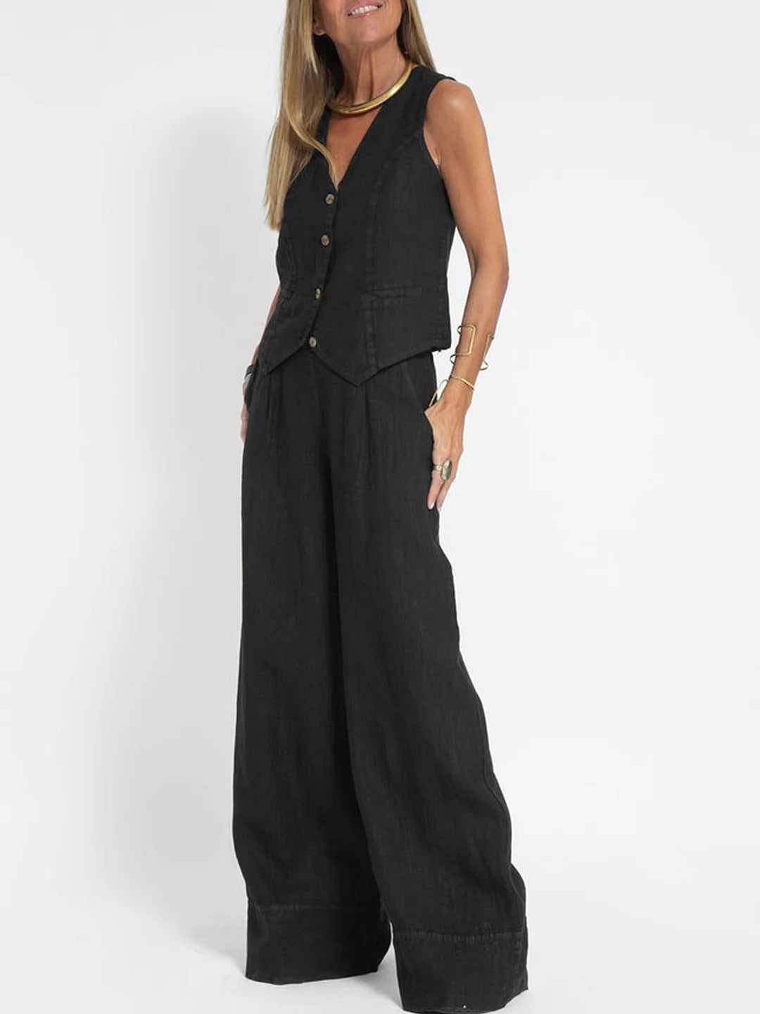 LuxeLoom Linen Vest & Wide-Leg Pants Set