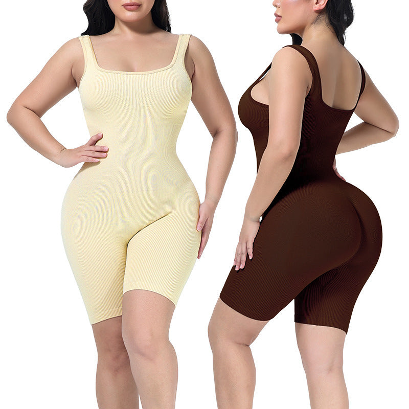 360° SculptFlex Ribbed Shaping Romper – One-Piece Waist Cincher Bodysuit
