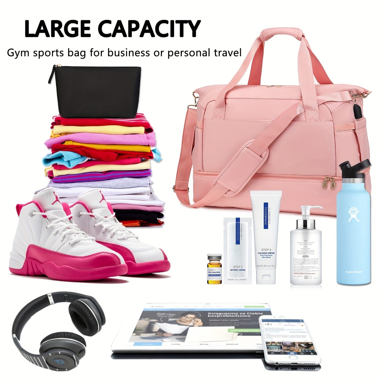 All-in-One Travel Duffel Bag – Waterproof Weekender with USB & Shoe Compartment