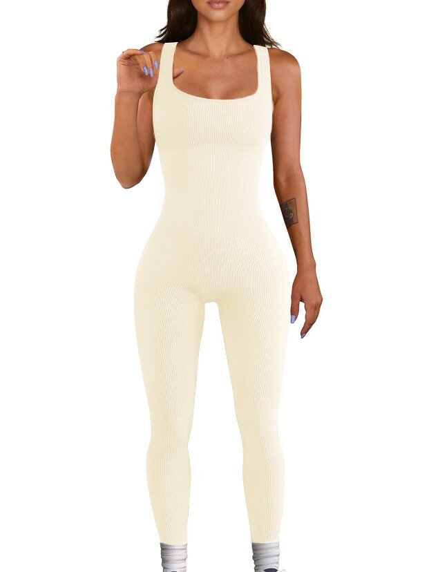 Seamless Sculpting Ribbed Bodysuit – Full-Length Shaping Tank Jumpsuit