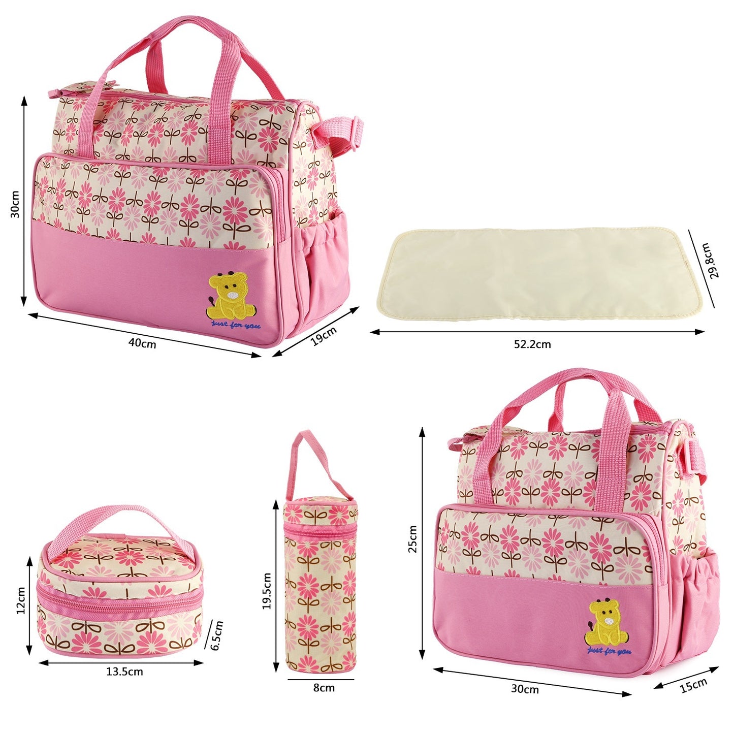 5-Piece Baby Diaper Bag Set – Waterproof Travel Tote with Bottle & Food Bags