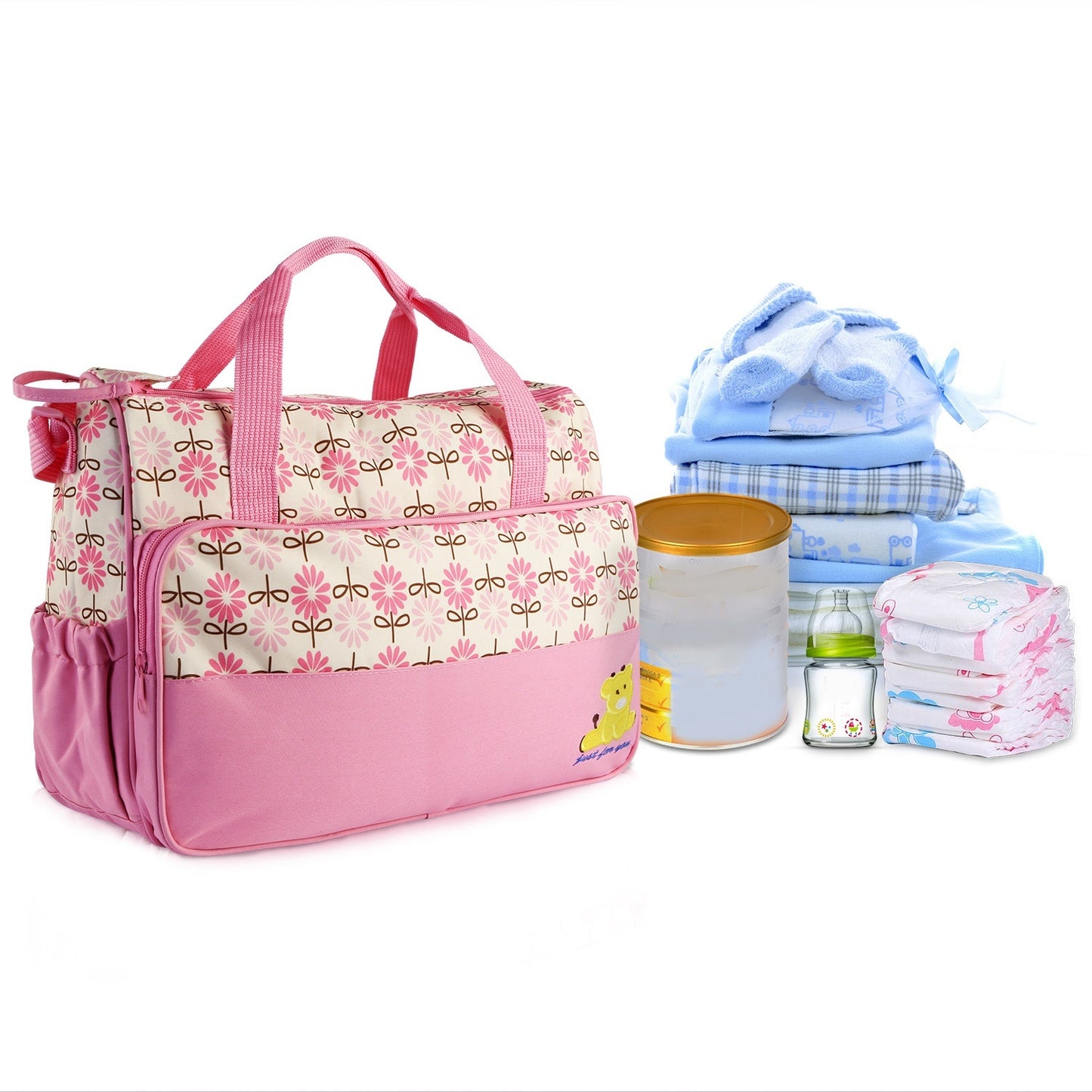 5-Piece Baby Diaper Bag Set – Waterproof Travel Tote with Bottle & Food Bags