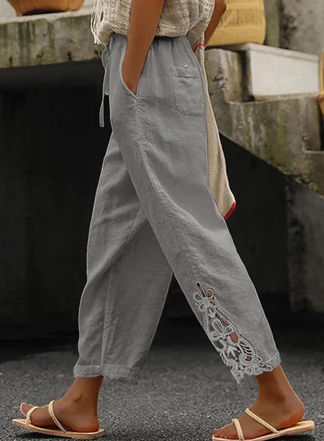 Breezy Bloom Lace-Hem Capri Pants