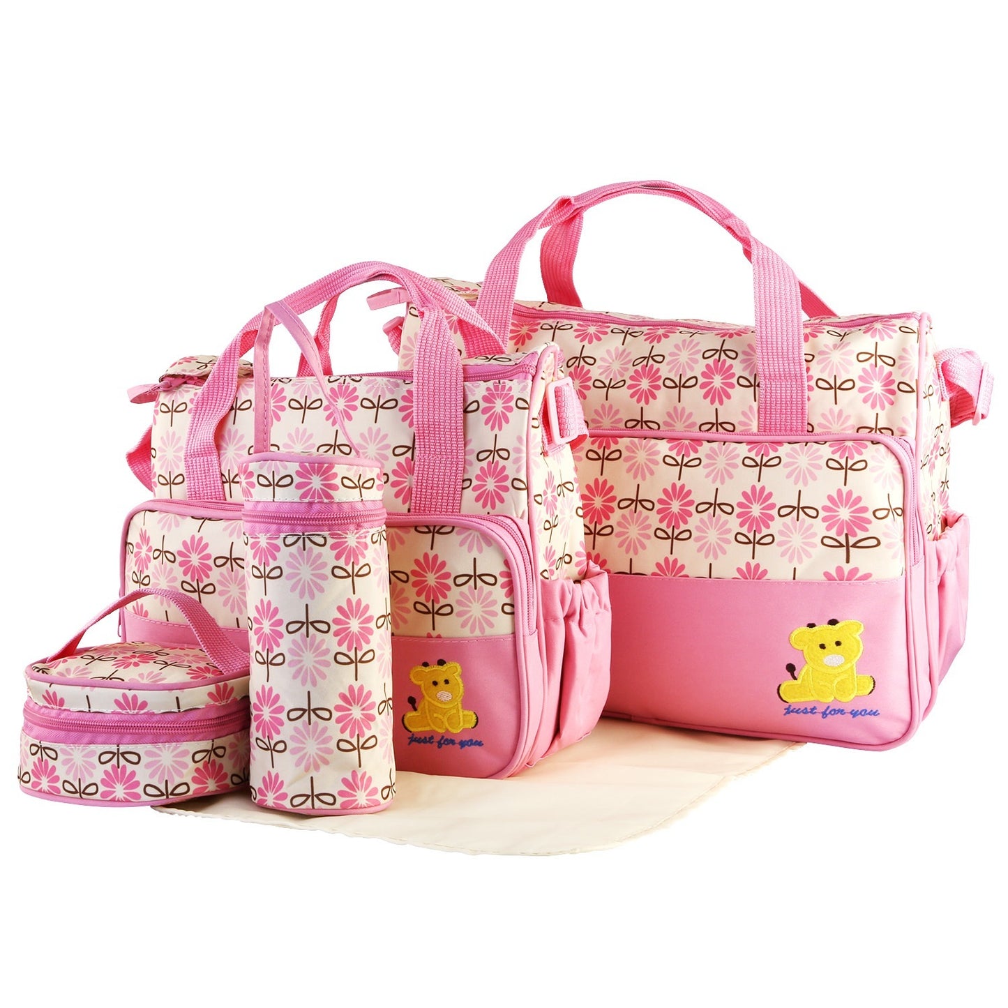 5-Piece Baby Diaper Bag Set – Waterproof Travel Tote with Bottle & Food Bags
