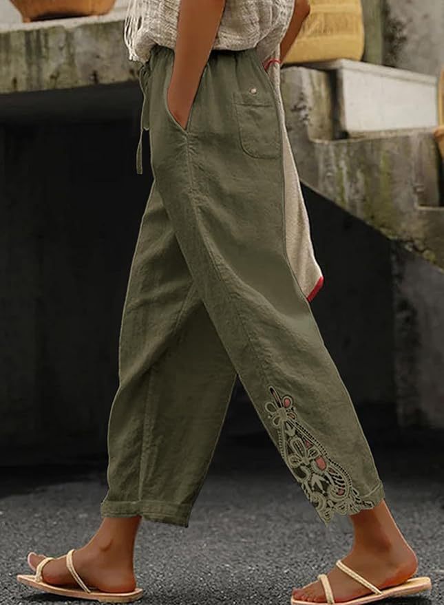 Breezy Bloom Lace-Hem Capri Pants