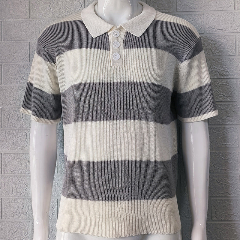 Men's Striped Knit Polo – Summer Casual Sweater Tee